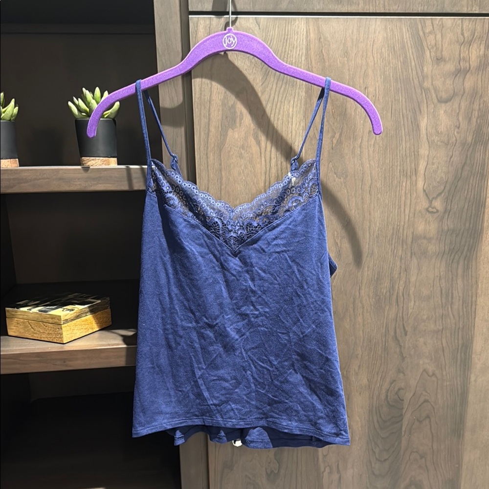 Blue Lace Trim Cami Top
